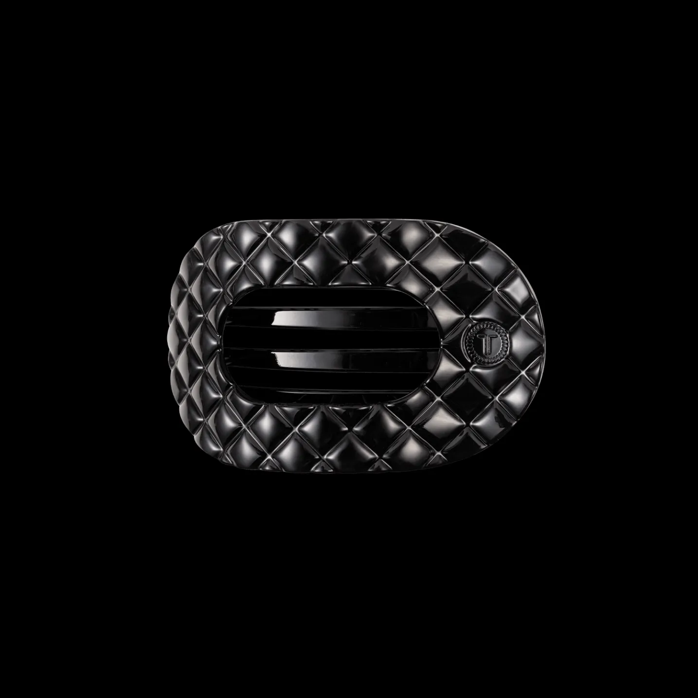 Jet Black Quilted Small Flat Round Hair Clip