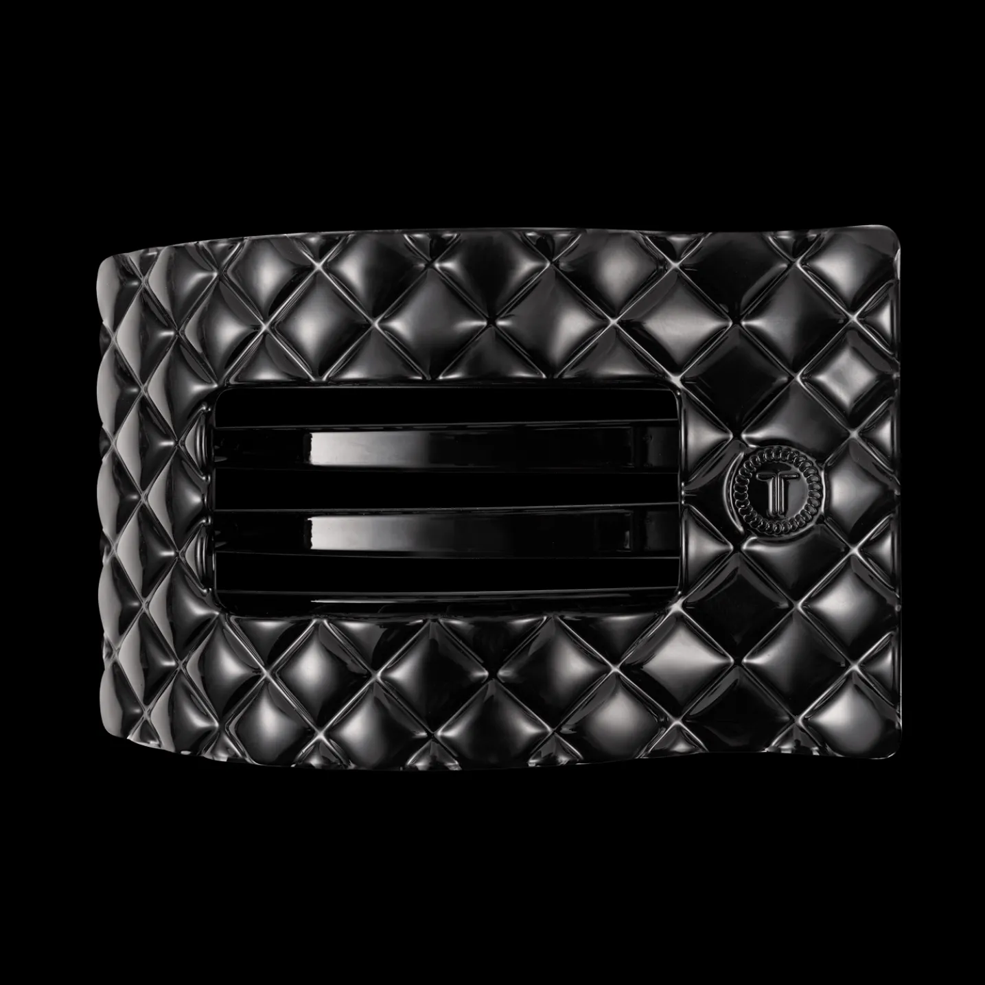 Jet Black Quilted Large Flat Rectangle Hair Clip